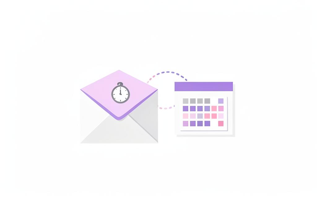 Illustration: Briefumschlag mit Uhr und Kalenderblatt als Symbol für Erinnerungsmails mit Kalendereintrag