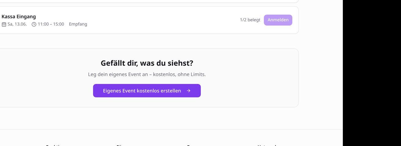 Liste offener Schichten mit Belegungsstand und Schaltfläche zum Anmelden